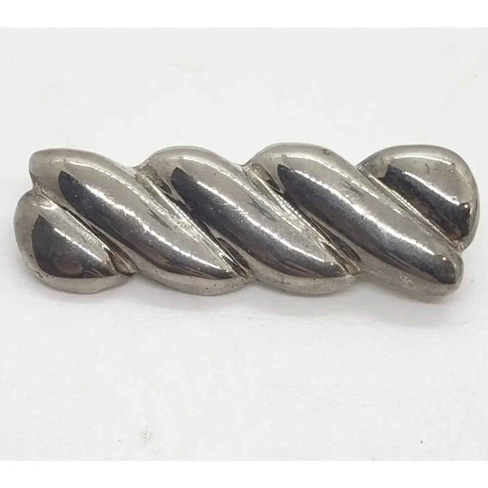 Vtg Brooch Sterling Silver 925 MCM 60s brutalist Mod Twist Bar Tie collar Pin